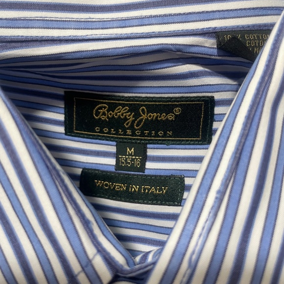 Bobby Jones 15.5 - 16 Medium Button Up Blue Stripe 100% Cotton Boone Valley - Picture 2 of 8